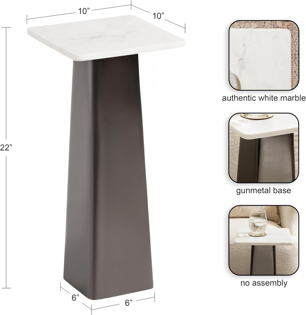 Kate and Laurel Quinley Modern Square Marble Drink Table, 10 x 10 x 22, White...