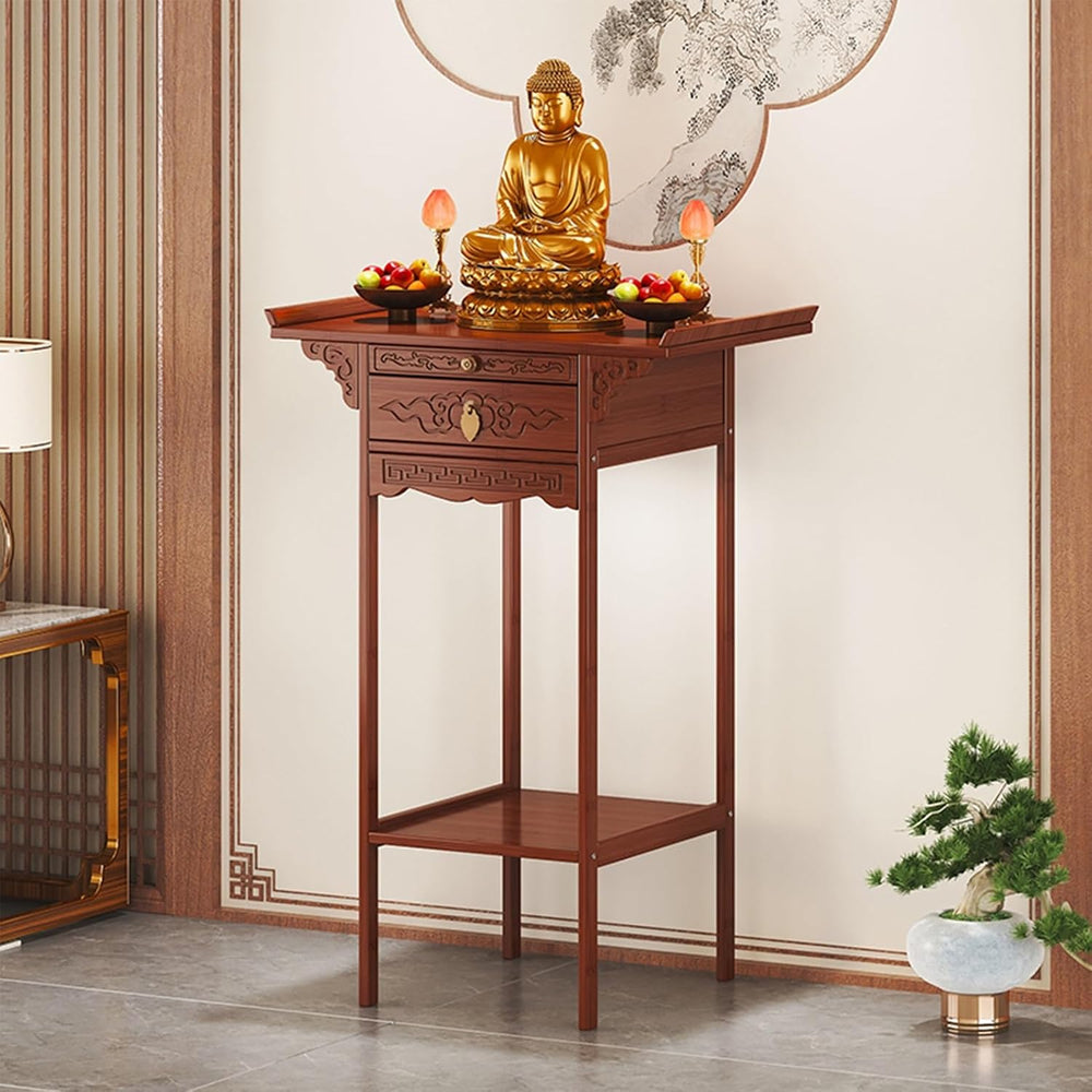Meditation Table, Altar Cabinet with Pull-Out Storage Board, Personal Shrine ...