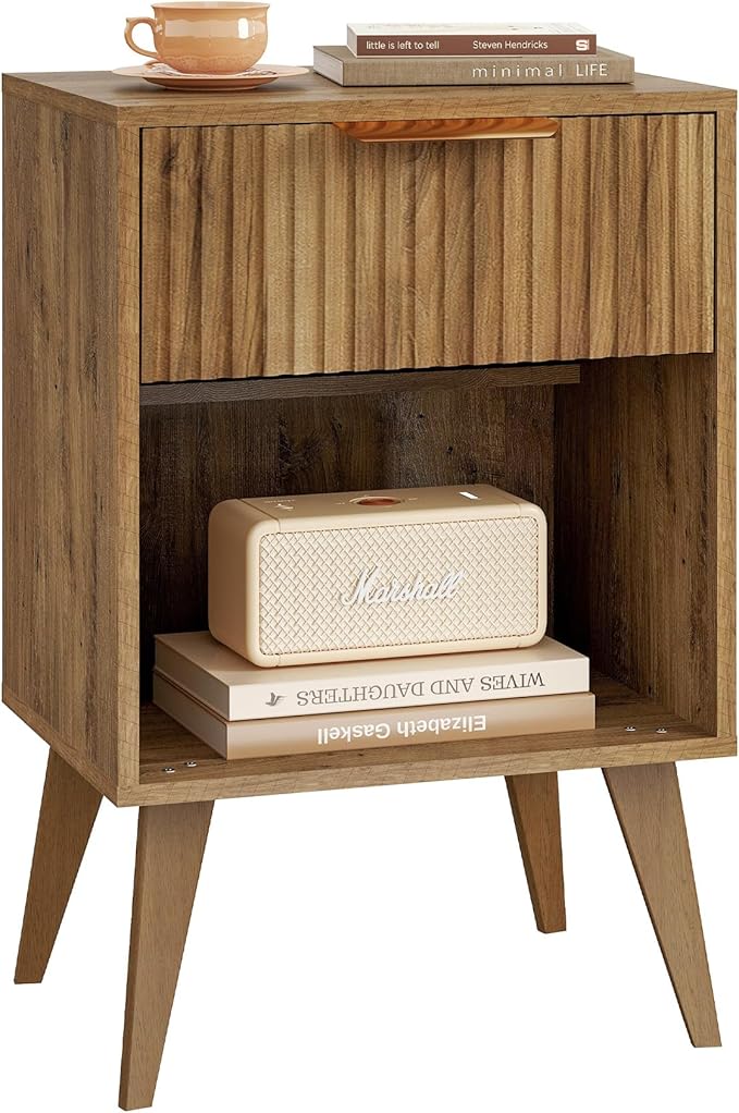 Fluted Night Stand with Opening Storage,Mid Century Bedside Table with Drawer...