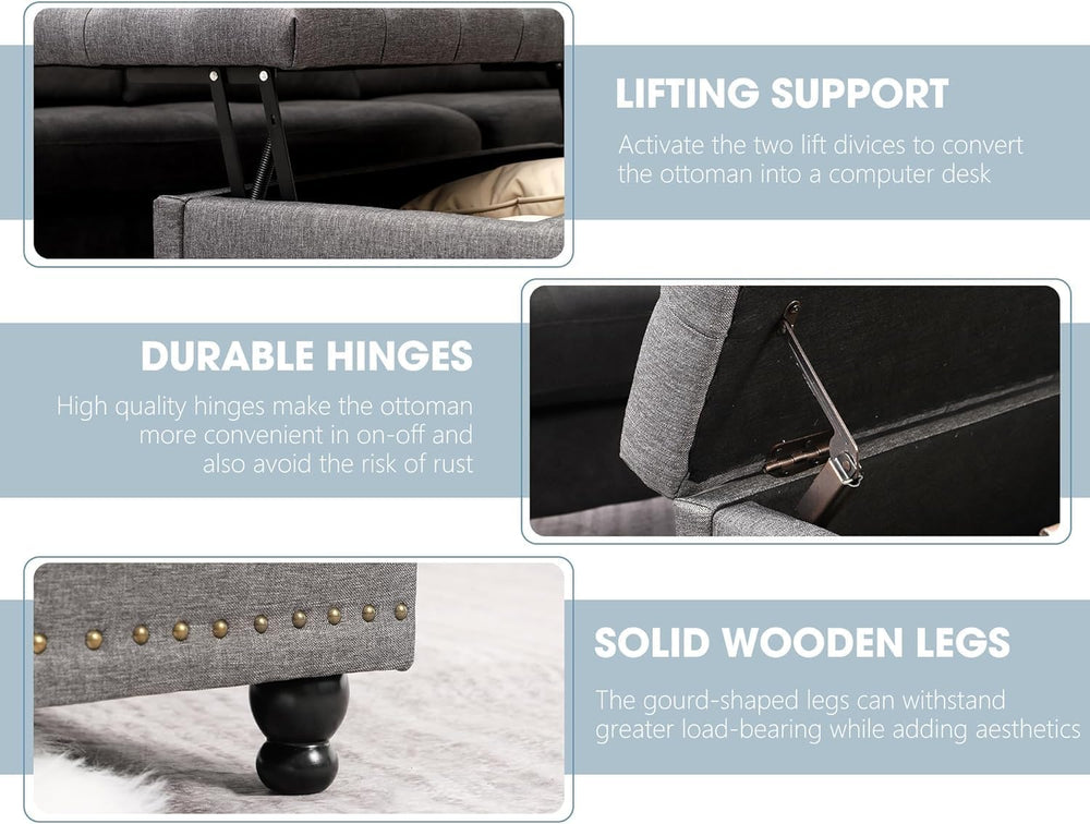 36" Large Square Ottoman with Storage, Tufted Upholstered Storage Ottoma...
