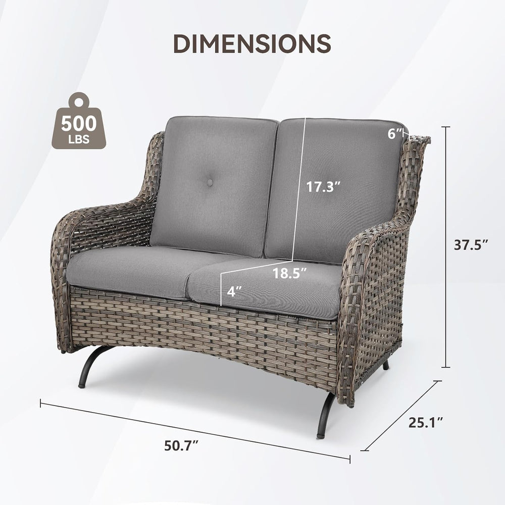 Patio Loveseat Wicker Loveseat Rattan Glider Sofa with Curved Armrest Thickin...