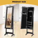 Freestanding Jewelry Armoire Cabinet, Jewelry Organizer with Full Length Mirror, Standing Makeup Mirror Cabinet w/ 3 Adjustable Angles & Large Storage Capacity, for Bedroom Dressing Room (Black)