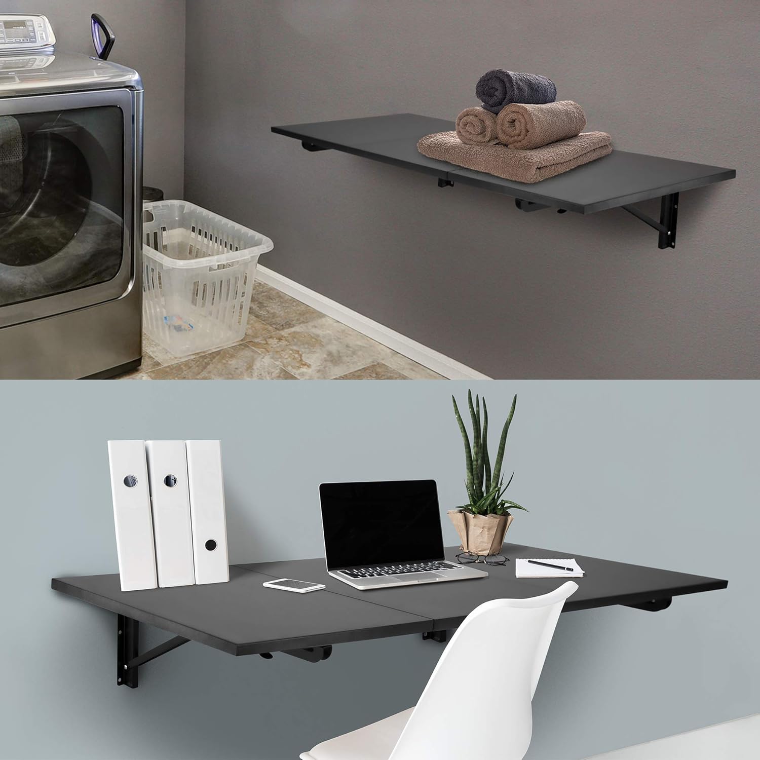 Mount-It! Heavy Duty Drop Down Table, Wall Mounted Drop Leaf Tables 45x15x7 Inches, Collapsible, Folding Workbench for Home Office, Laundry Room, Garage, Basement Bar, Study or Kitchen (Black)