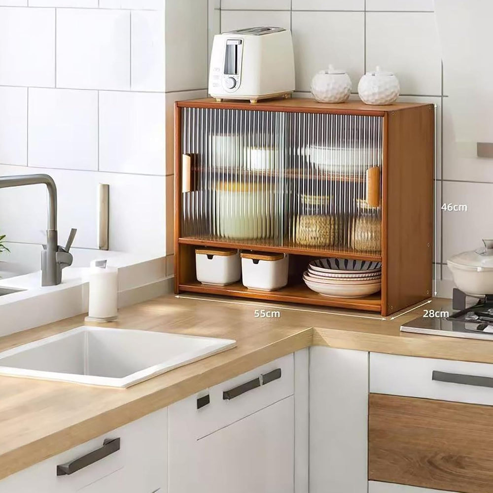 Bamboo Countertop Storage Cabinet Kitchen Pantry with Large Capacity & Ac...