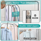 LANDNEOO 6 Pack Clear Garment Bags for Hanging Clothes with Zippers on Double Sides - 32&40&60" Long Suit Bags - 10'' Clothes Storage for Coat, Dress, and Fur in Closet