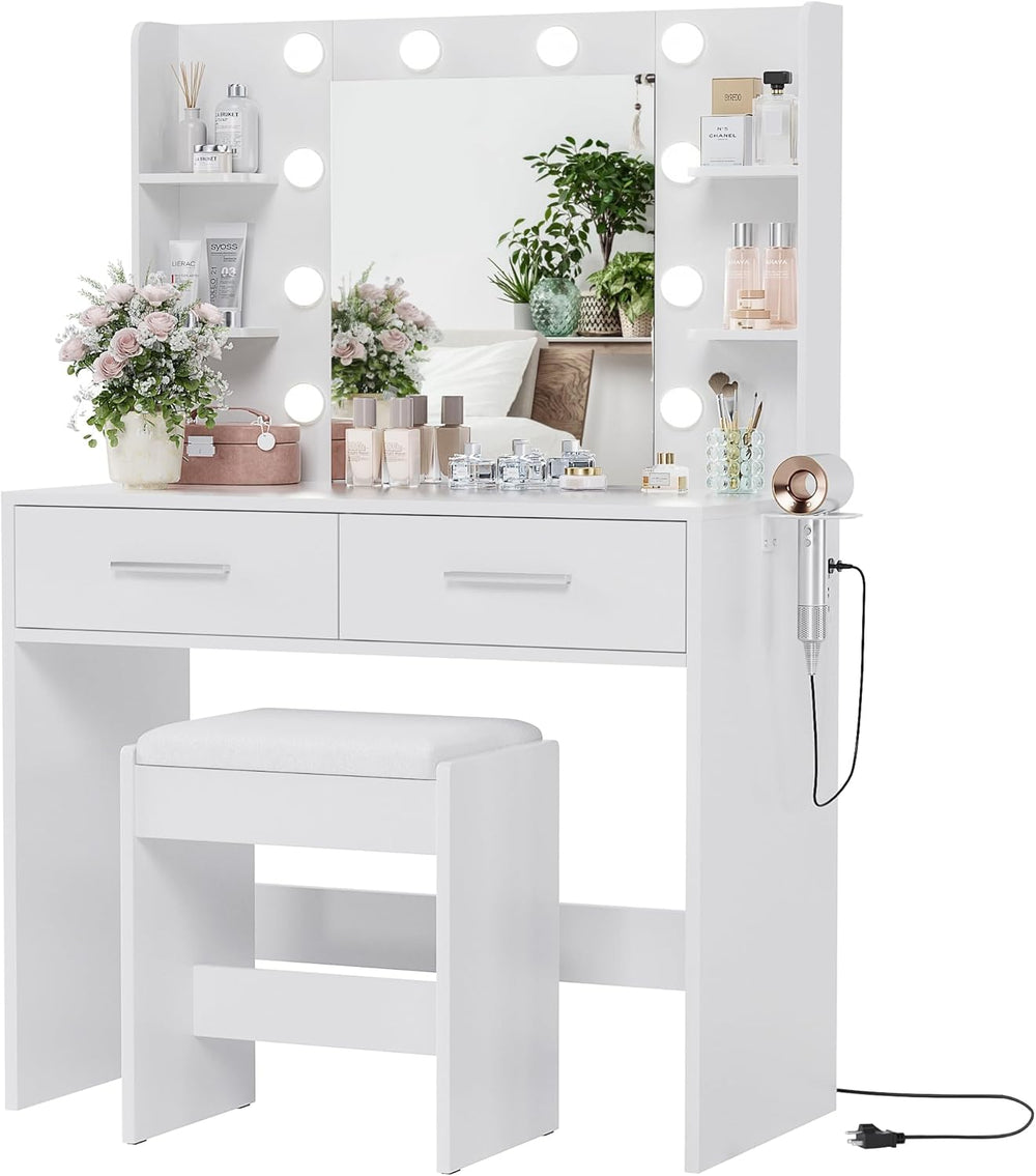 YESHOMY Vanity Desk with Mirror, Makeup Table, Matte White | 2 Large Drawers,...