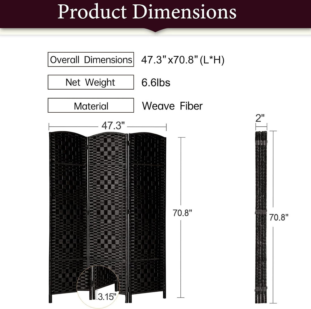 RHF Room Divider Panel,Partition Room Dividers,3Panel Privacy Screen,Black