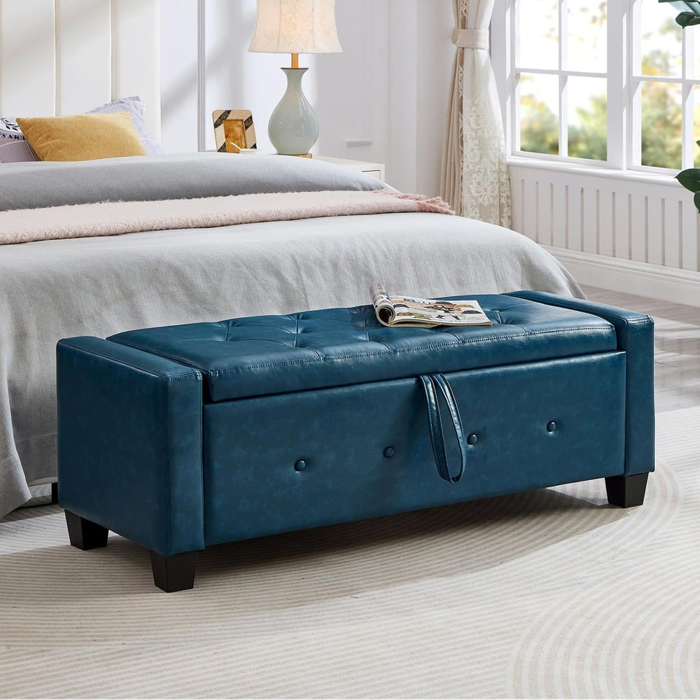 Storage, Bench for Bedroom,Living Room,Hallway, Upholstered Tufted Faux Leath...