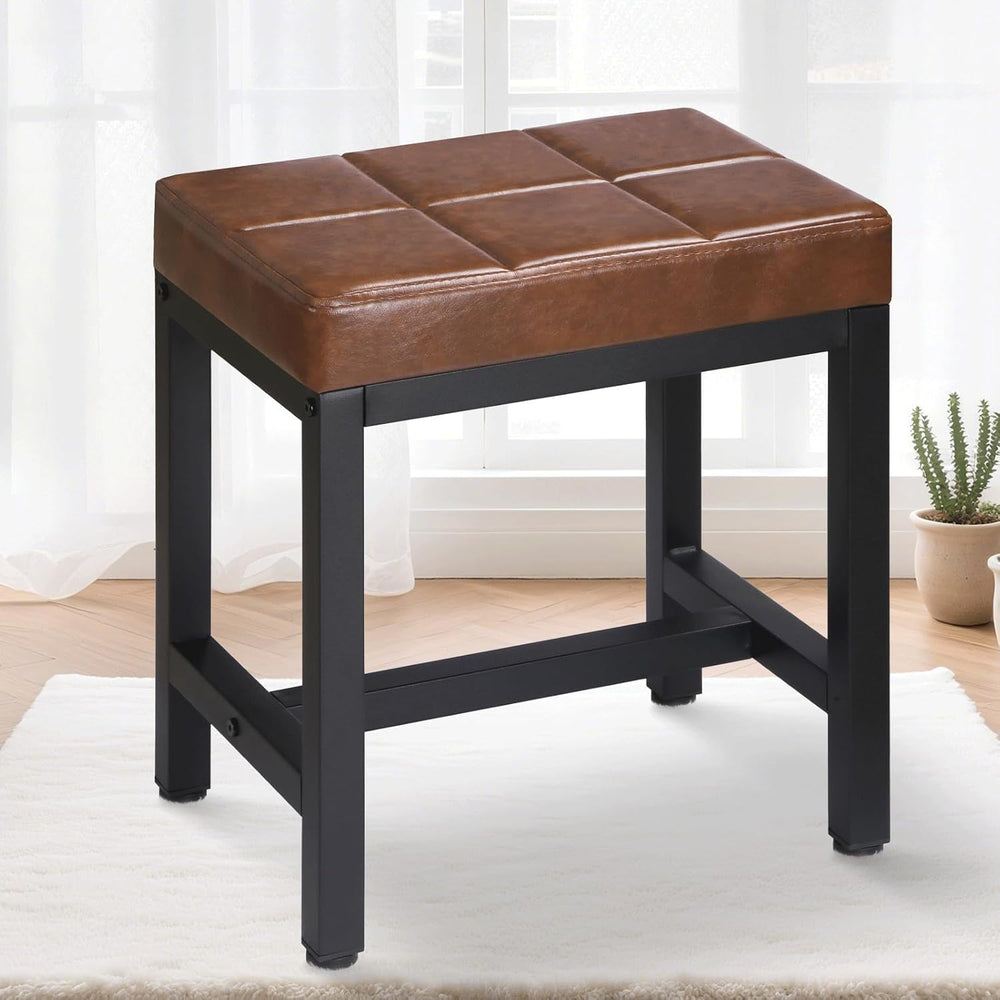 Vanity Stool, Vanity Chair for Makeup Room, Square Faux Leather Small Ottoman...
