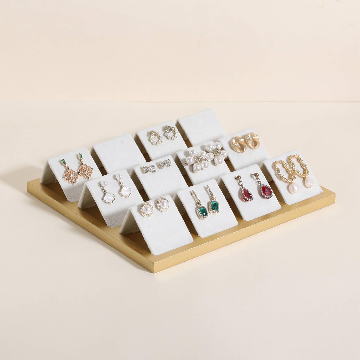 GemeShou Golden coated earring display stand for selling, velvet stud earring holder for jewelry display, Jewlery earring storage organizer tray, studs holder jewelry organizer【Earring holder-white】