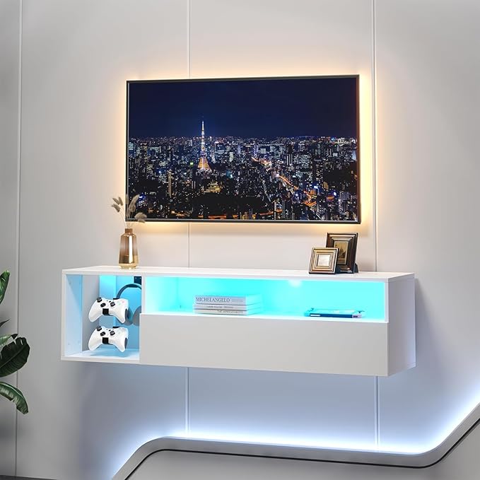 SogesHome 39'' Floating TV Stand with LED Lights, Wall Mounted Entert...