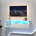 SogesHome 39'' Floating TV Stand with LED Lights, Wall Mounted Entertainment Center with 3 Storage Shelves, Modern Media Console Cabinet for Living Room and Bedroom, White