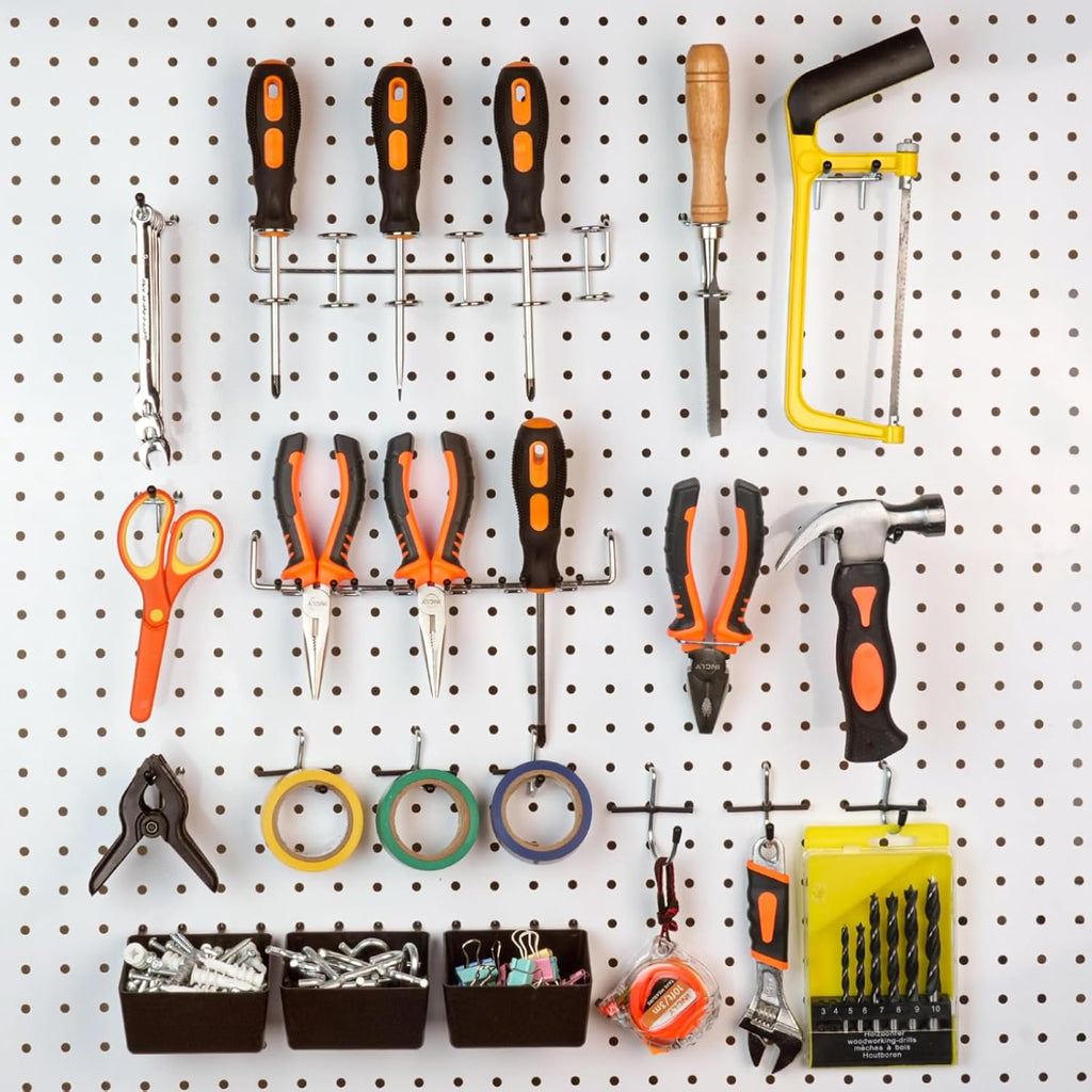 INCLY 120PCS Pegboard Accessories Organizer Kit, Peg Board Hooks Assortment with Bins for Organizing Various Tools, Fit 1/8 or 1/4 inch Pegboard for Hanging Storage, Garage Wall Attachments