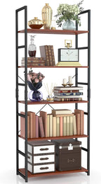 NUMENN 5 Tier Bookshelf, Tall Bookcase Shelf Storage Organizer, Modern Book Shelf for Bedroom, Living Room and Home Office, Teak