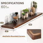 48" Rustic Walnut Wood Floating Shelves, 8 Inch Deep Wall Shelves for Home Decor, Wall Mounted Floating Shelf with Invisible Bracket, Heavy-Duty Storagefor Living Room, Bedroom, Kitchen, Set of 1