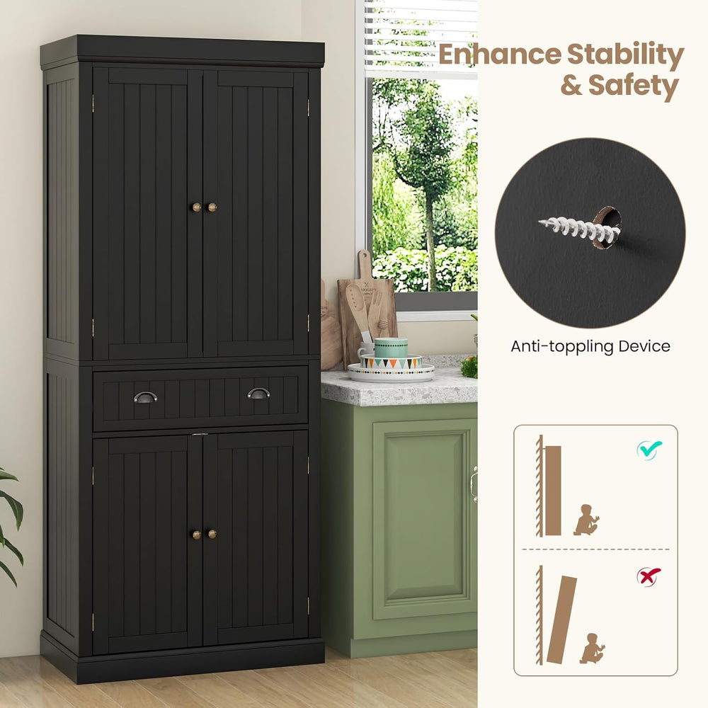 DORTALA 72” Tall Kitchen Pantry Cabinet, Wood Storage Cupboard w/ 4 Adjustabl...