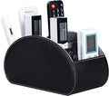 BONNY DODO Remote Control Holders Organizer Box with 5 Compartment PU Leather Multi-functional Office Desk Storage Caddy Store (Black)