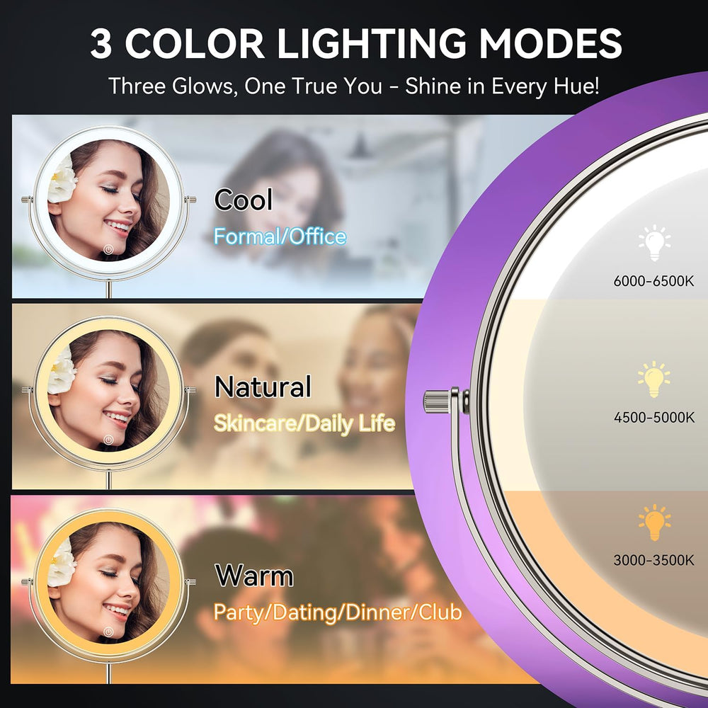 Auxmir 9" 1X/30X Lighted Makeup Mirror, Rechargeable Maginfying Mirror