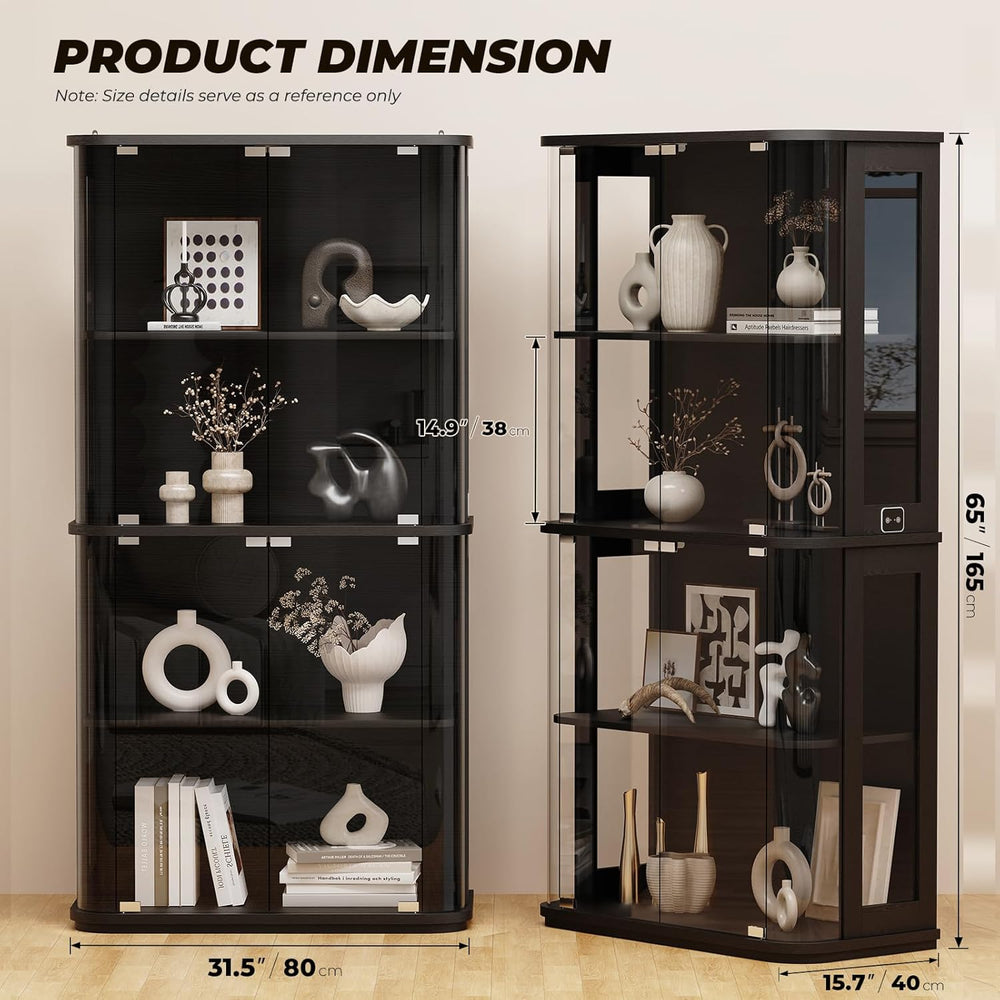 BROTTAR Rounded Display Cabinet with Glass Door, 4-Tier Curio Cabinet with Tr...