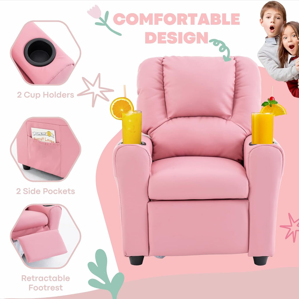 Candy Kids Reclining Chair Leather Recliner Sofa Push Back Toddler Youth Children Child Ages 1-6