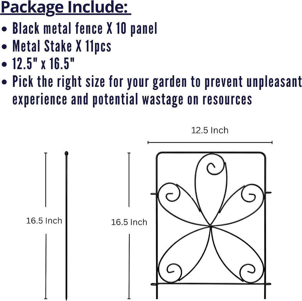 ShopLaLa Garden Fencing (10 Panels) 12.5in(L) x 16.5in(H) Rustproof Black Met...