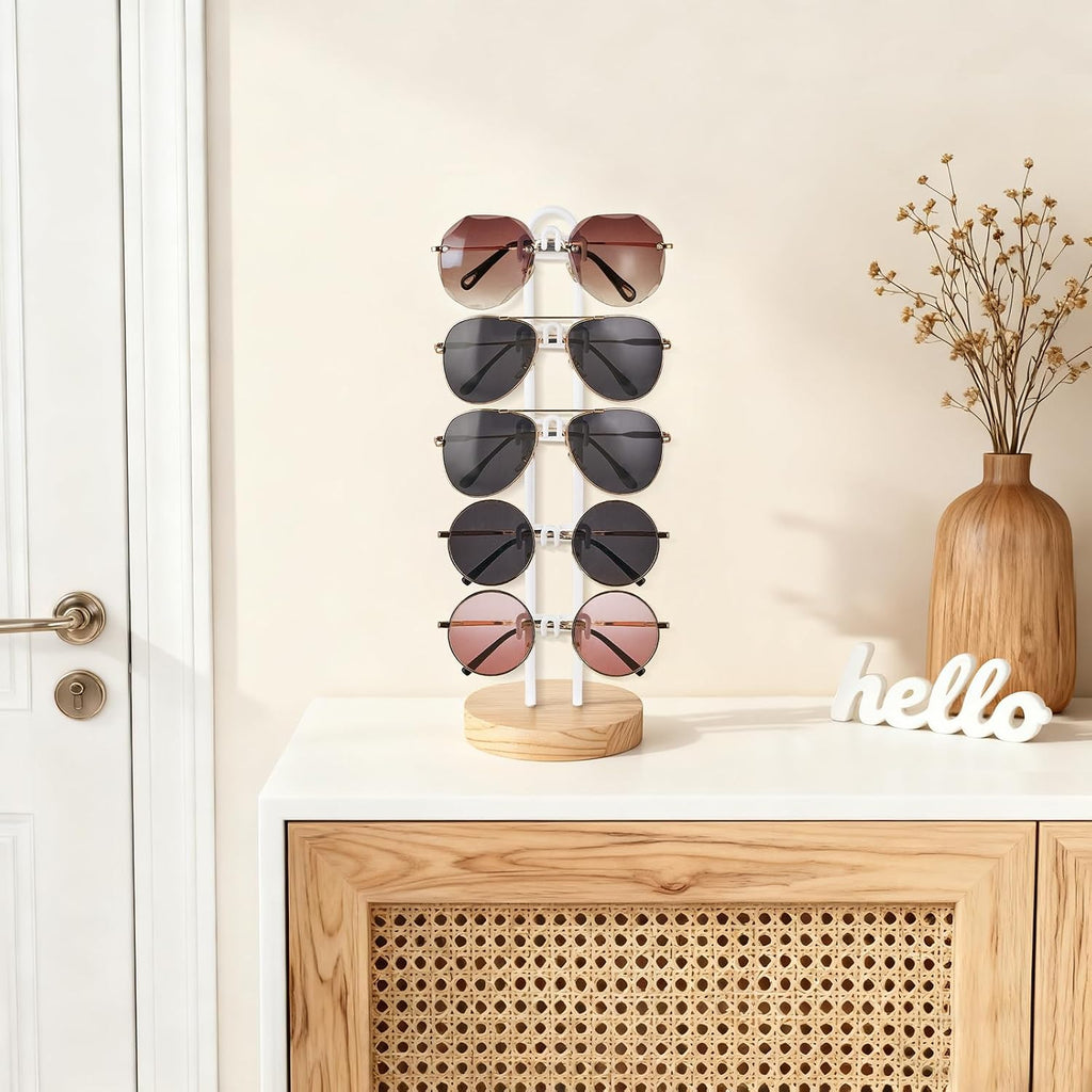 Mkono Sunglass Holder Organizer, Metal Glasses Stand Display Storage 1 Pack | Space-Saving, Holds 5 Eyewear Pairs, Easy Access, Easy to Assemble, for Table Desk Countertop Dresser Bedroom Room Decor