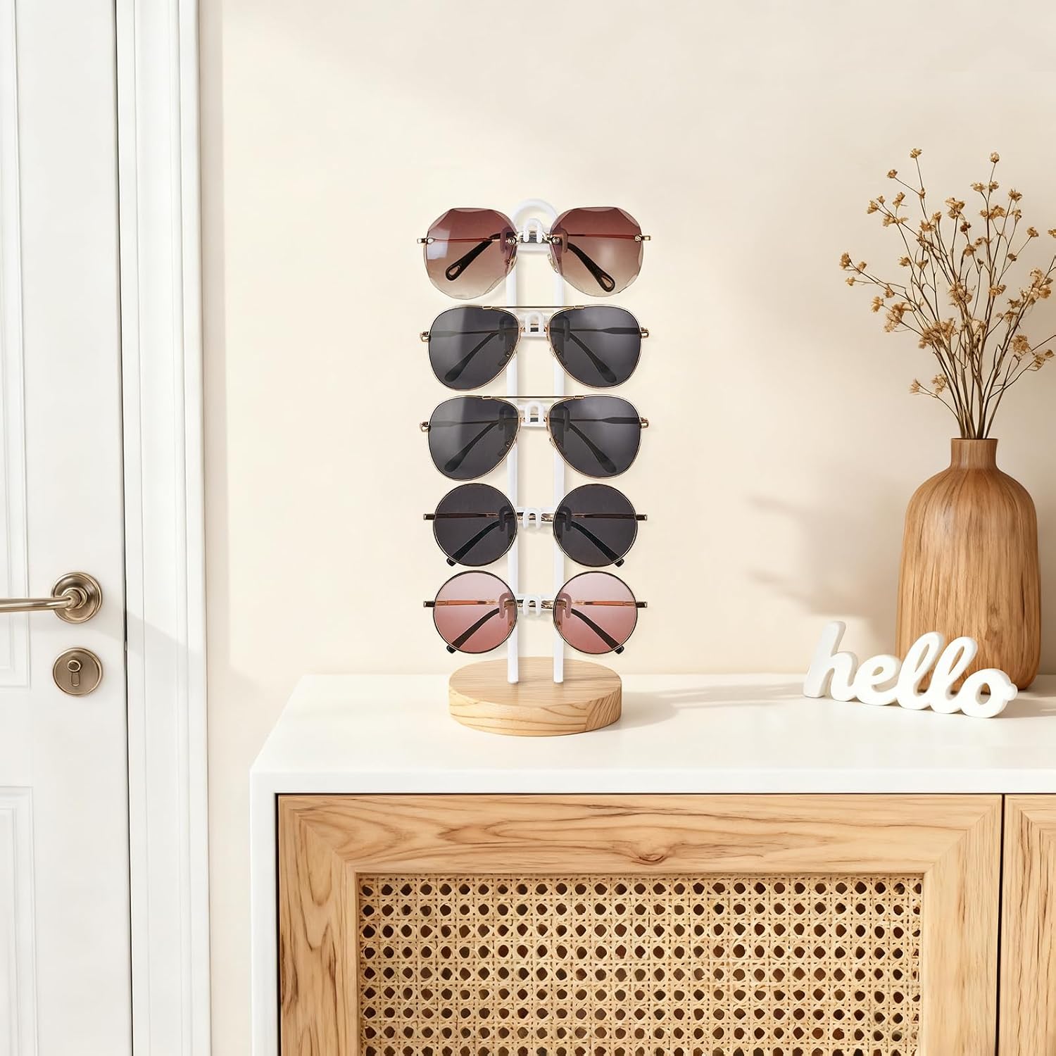Mkono Sunglass Holder Organizer, Metal Glasses Stand Display Storage 1 Pack | Space-Saving, Holds 5 Eyewear Pairs, Easy Access, Easy to Assemble, for Table Desk Countertop Dresser Bedroom Room Decor