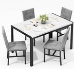 DKLGG 5-Piece Dining Table Set for 4, Faux Marble Kitchen Table Chairs Set of 4 with Upholstered Chairs, Modern Dining Room Table Set for Small Spaces (White+Tufted Grey)