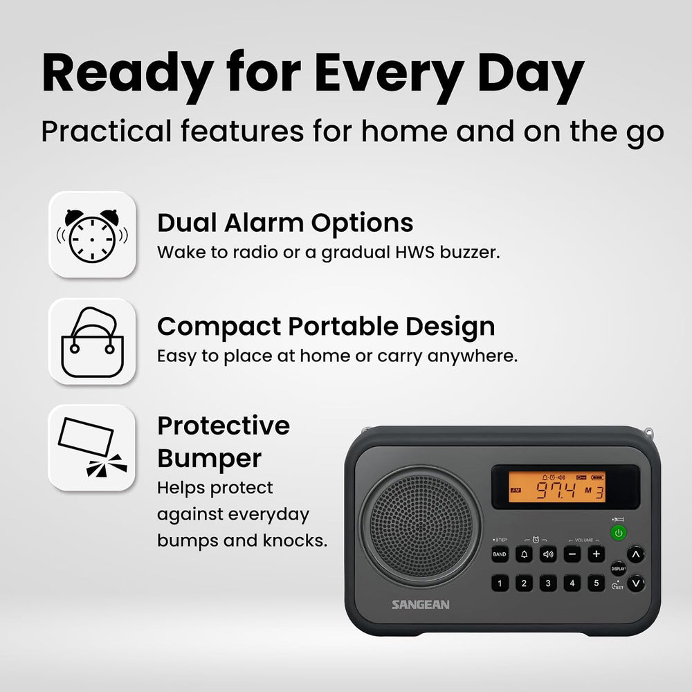 Sangean PR-D18BK AM/FM/Portable Digital Radio with Protective Bumper (Gray/Bl...