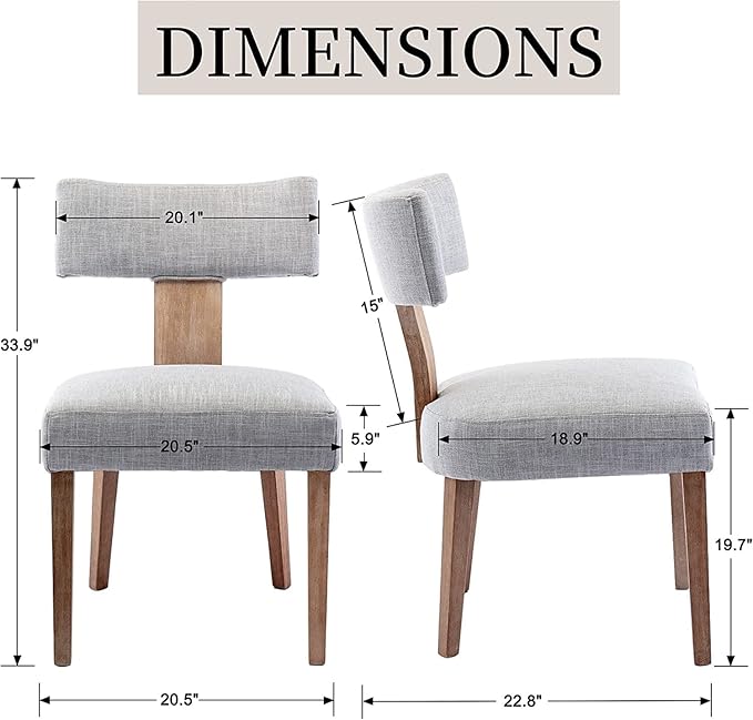 Linen Dining Chairs Set of 4, Modern Dining Chair with Wood Legs, Upholstered Dining Chairs for Dining Room, Kitchen, Vanity, Living Room, Grey
