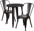 Flash Furniture Commercial Grade 24" Round Black-Antique Gold Metal Indoor-Outdoor Table Set with 2 Cafe Chairs