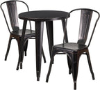 Flash Furniture Commercial Grade 24" Round Black-Antique Gold Metal Indoor-Outdoor Table Set with 2 Cafe Chairs