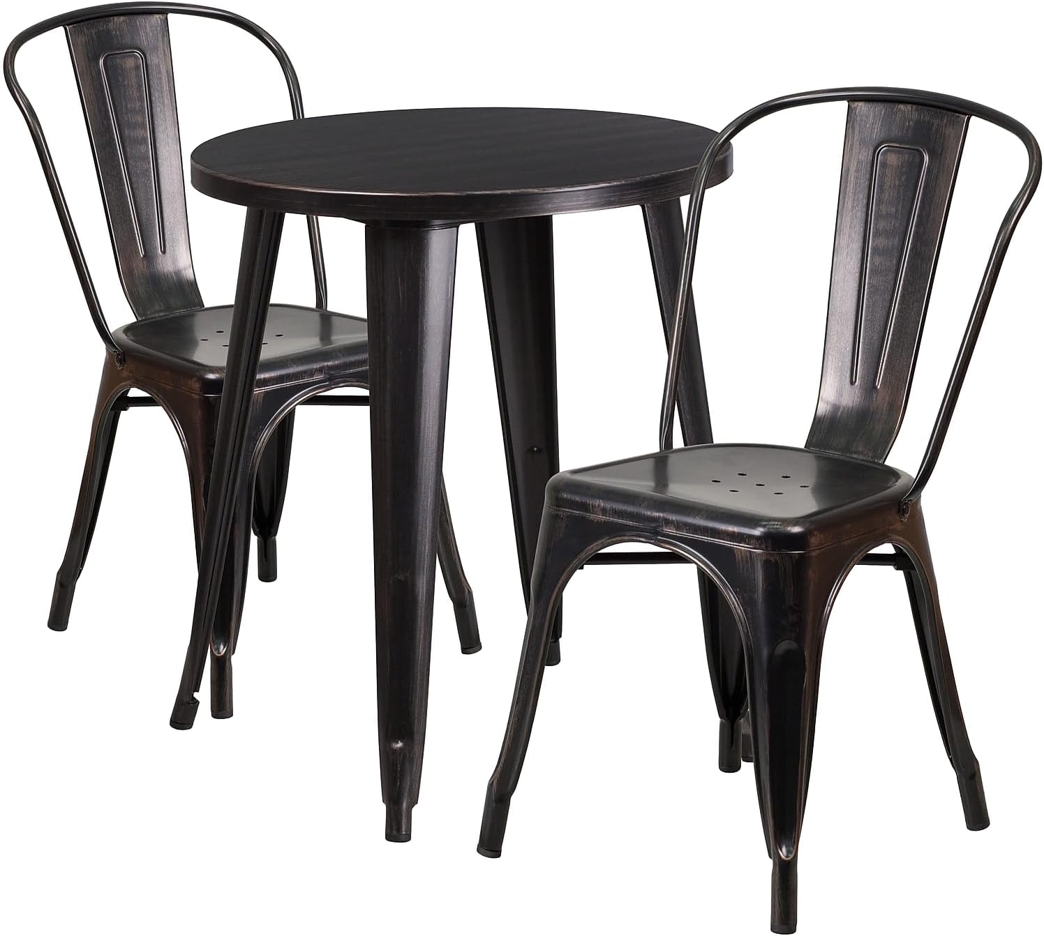 Flash Furniture Commercial Grade 24" Round Black-Antique Gold Metal Indoor-Outdoor Table Set with 2 Cafe Chairs
