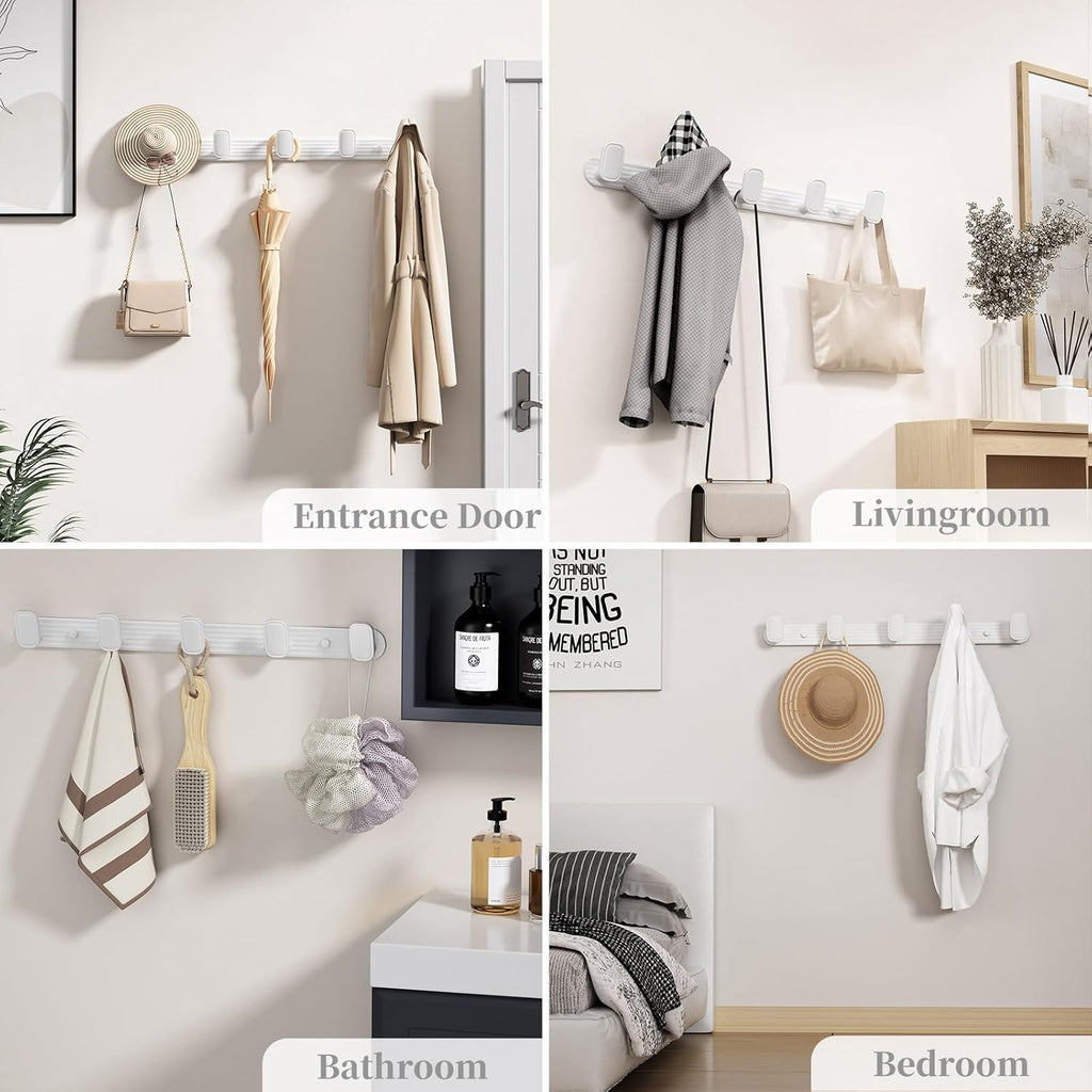 Coat Rack Wall Mount White, 5 Hooks Rack Metal Coat Hanger Wall for Hanging Hat Purse and Robes, Towel Hook for Bathrooms and Entryway (1 Pack)