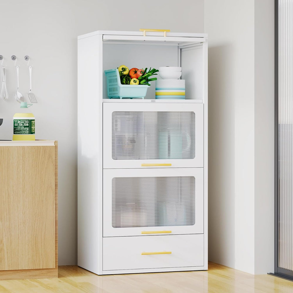 3-Tier Metal Kitchen Storage Cabinet with Drawer, Freestanding Microwaves Rac...