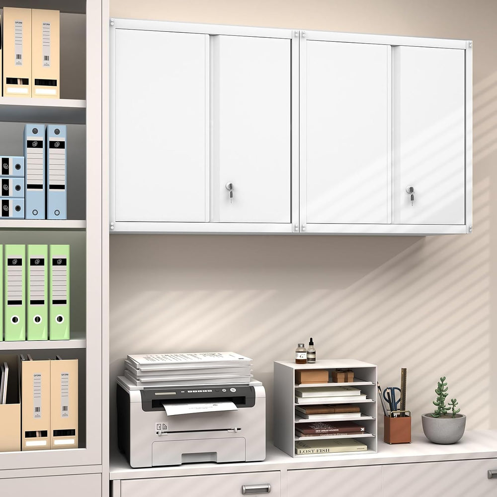 GREATMEET Wall Mounted Storage Cabinet, Metal Garage Cabinet, White | Hanging...