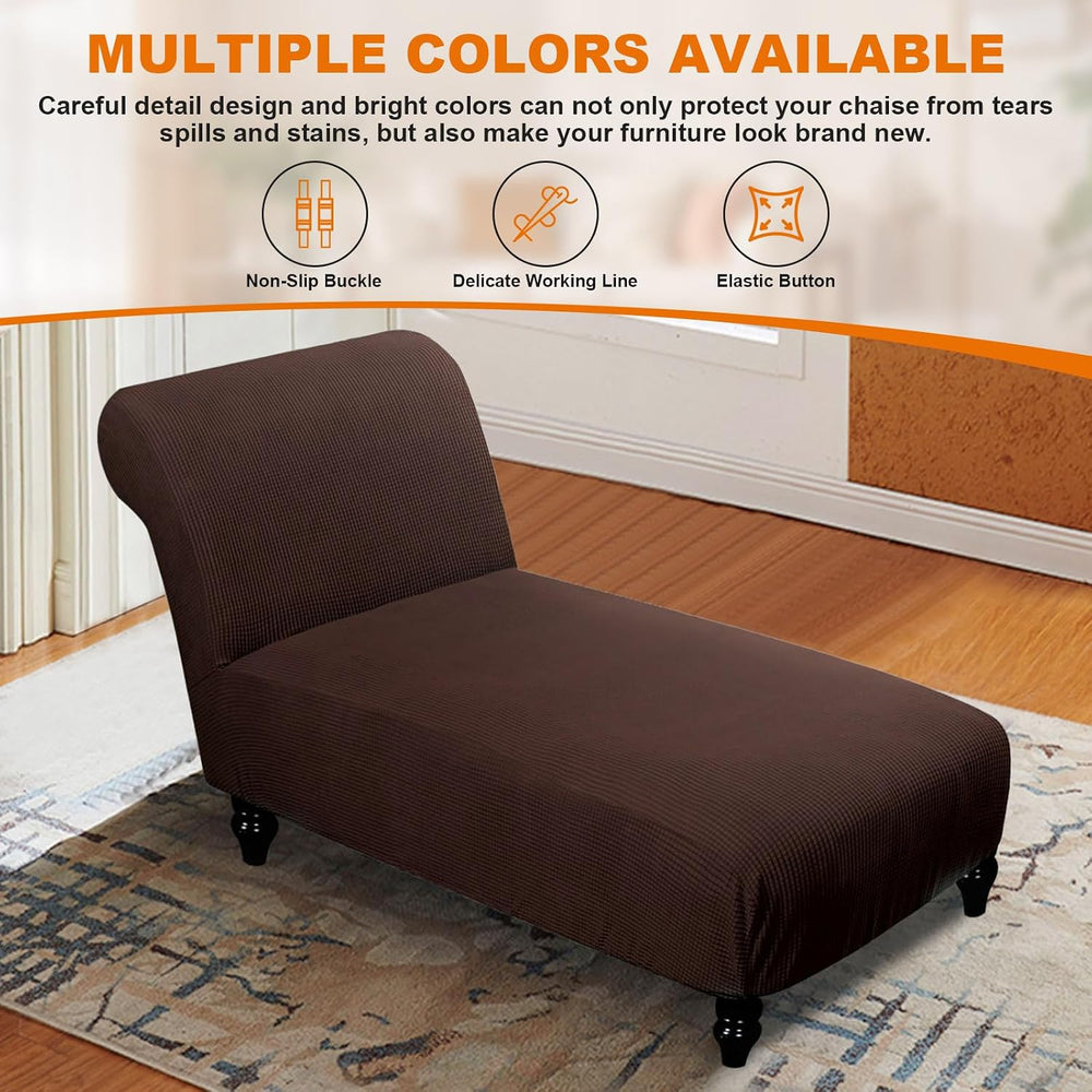 Stretch Chaise Lounge Slipcover Armless Chaise Lounge Cover Indoor, Brown