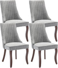 Grey Dining Chairs Set of 4，Linen Channel Tufted Kitchen Dining Room Chair with Curved Solid Wood Legs, Comfortable Fabric Upholstered Dining Chair for Dining Room, (Grey, 4pc)