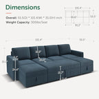 HONBAY Modular Sectional Sleeper Sofa Bed, Corduroy Pull Out Couch with Storage Ottoman, U Shaped Sectional Couches for Living Room, Blue
