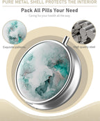 Pill Box, 3 Compartment Portable Travel Medicine Box with Mirror, Compact and Cute, Fits in Purse and Pocket, Medicine and Vitamin Organizer (Green White Marble)