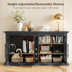 Naice 104" Fireplace TV Stand, Electric Fireplace Mantel with Large Cabinets Tempered Glass Doors, LED Light & Power Outlet, Media Entertainment Center with 30" Insert Heater for Living Room,Black