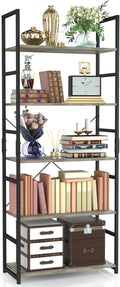 NUMENN 5 Tier Bookshelf, Tall Bookcase Shelf Storage Organizer, Modern Book Shelf for Bedroom, Living Room and Home Office, Grey