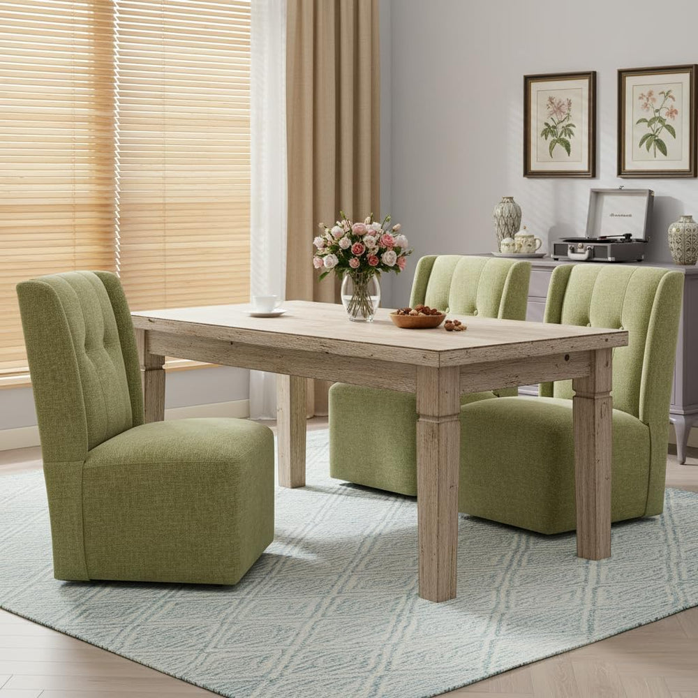 Rolling Dining Chair with Casters, Modern Upholstered Armless High Back Swive...