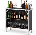 VEVOR Folding Portable Bar Table, 38.6 x 15.2 x 34.3 in, with Carry Bag, Storage Shelf, and Detachable Skirt, Quick and Easy Setup, Foldable Mobile Bartending Station for Events, Party, Tradeshow