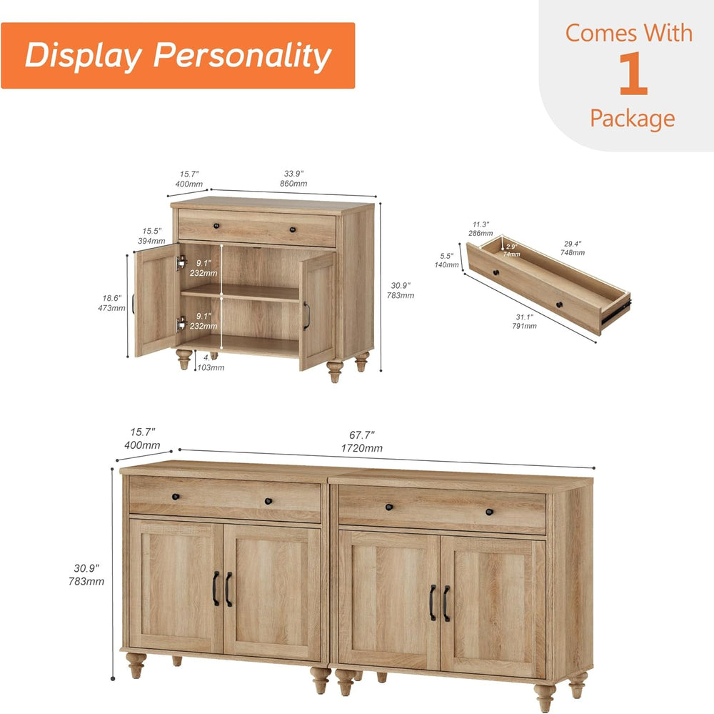 WAMAPT Buffet Cabinet with 4 Doors and 2 Drawers, Large Coffee Bar Table Wood...