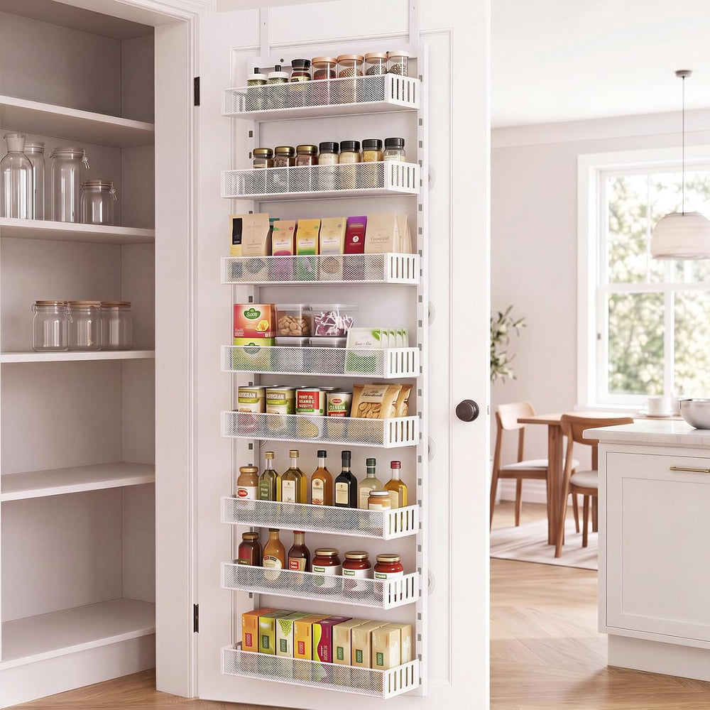 Over the Door Pantry Organizer, 8-Tier Heavy-Duty Door Spice Rack with Mesh B...