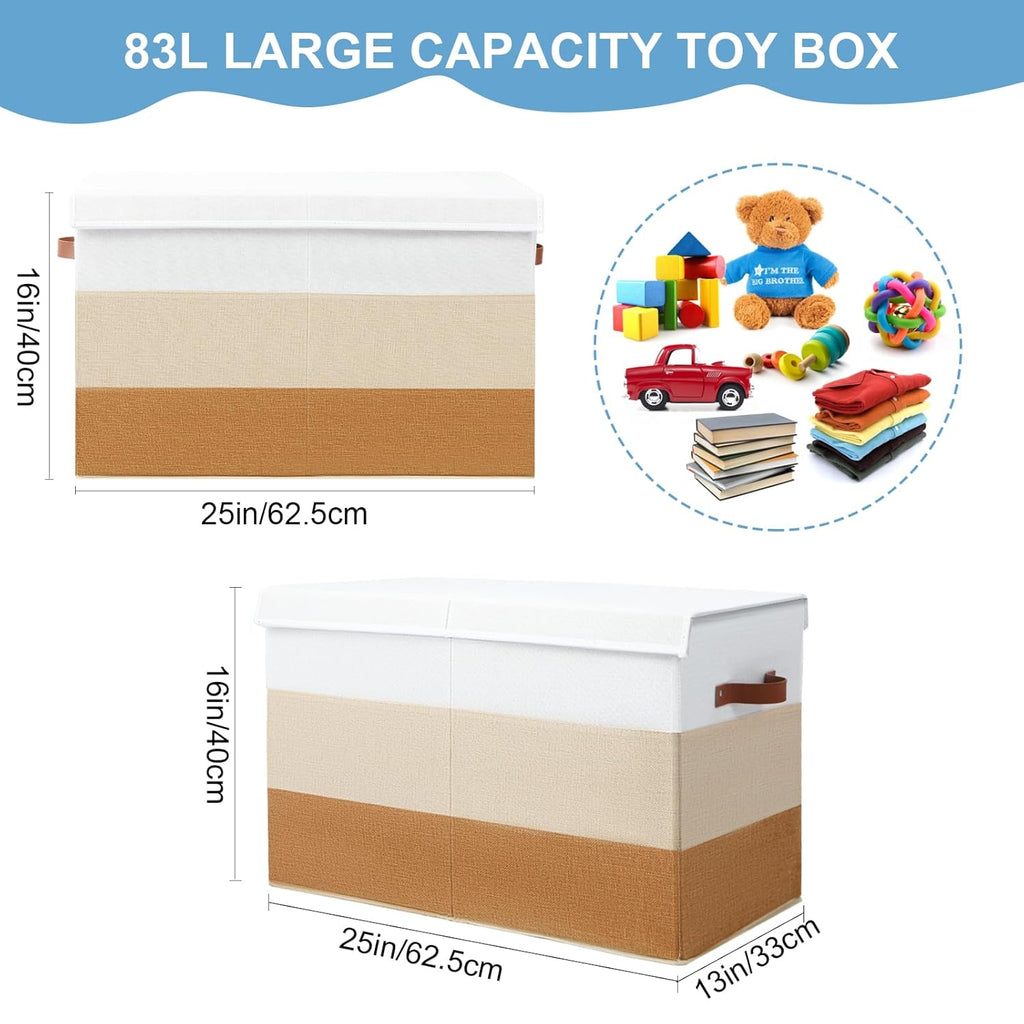 Mayniu Large Toy Box Chest with Divider, Sturdy Toy Storage Bin Organizer Baskets with Lid for Kids, Boys, Girls, Nursery, Living Room, Bedroom, Playroom, Closet, 25"x13" x16"(Gradient Brown)