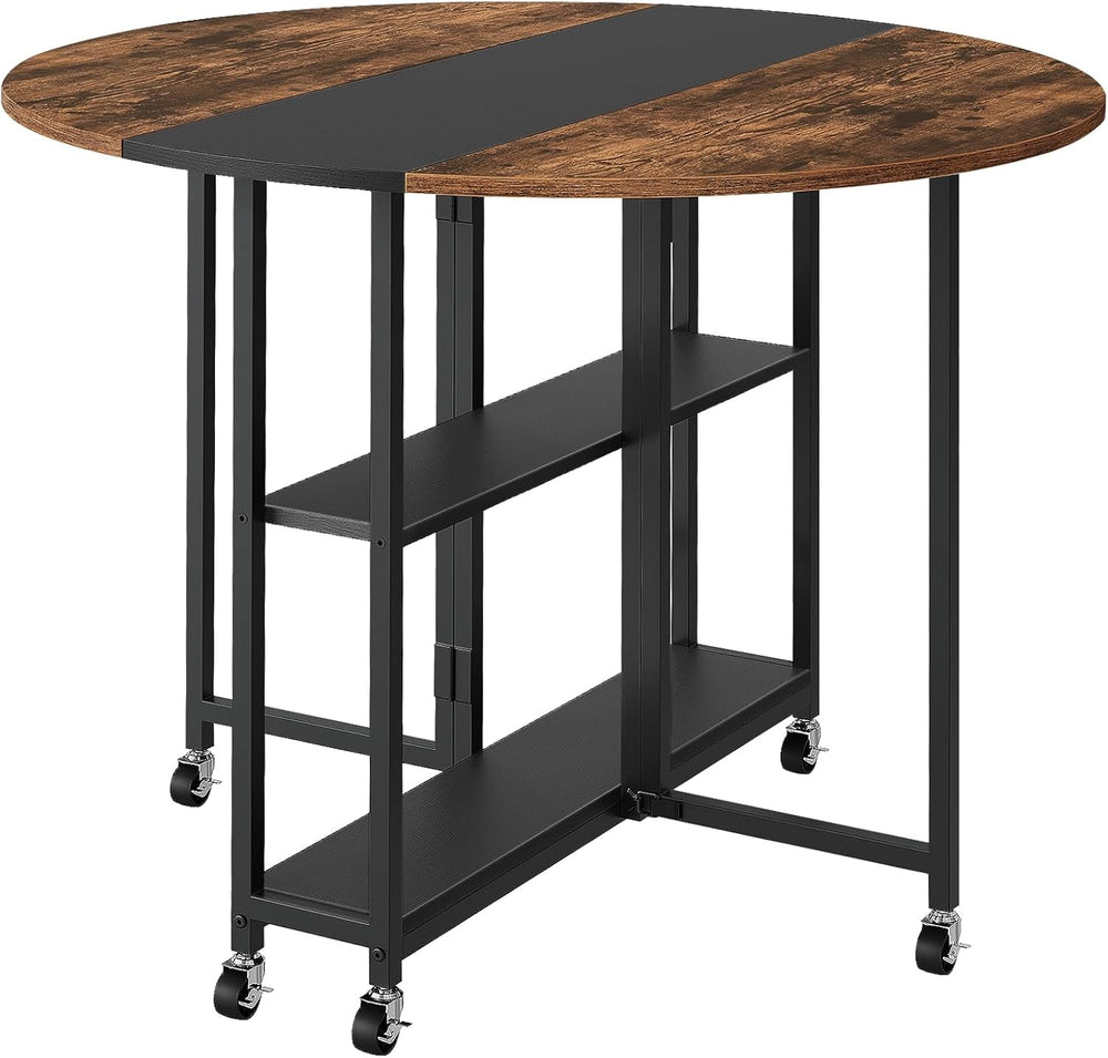 CHOEZON Folding Dining Table, Kitchen Table with 6 Wheels, Folding Round Tabl...