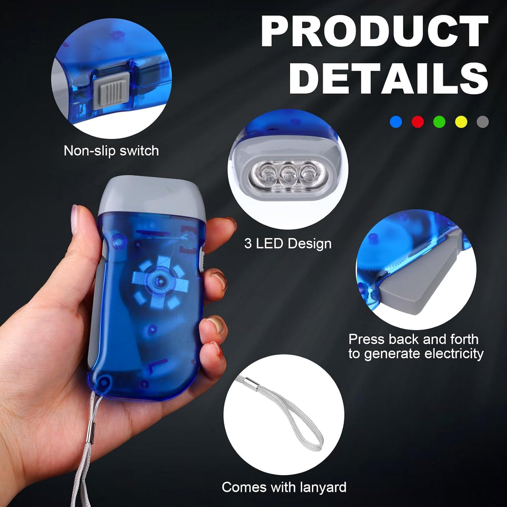 30 Pcs Hand Crank Flashlight 3 LED White Light Hand Press Torch No-Battery Fl...