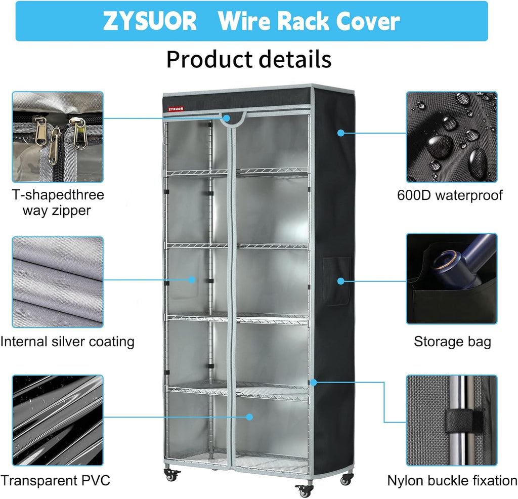 Dustproof Garment Rack & Shelf Cover, Fits 31.5"W x 15.7"D x 72"H | Clear PVC Front Shelving Cover for Clothing Storage, Home, Laundry or Basement (No Shelves)